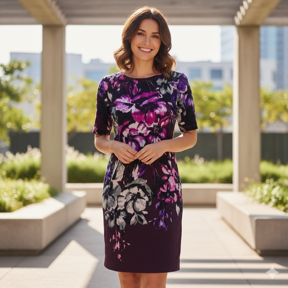 Taylor Women's Floral Print Knee Length Sheath Dress - Size‎ M